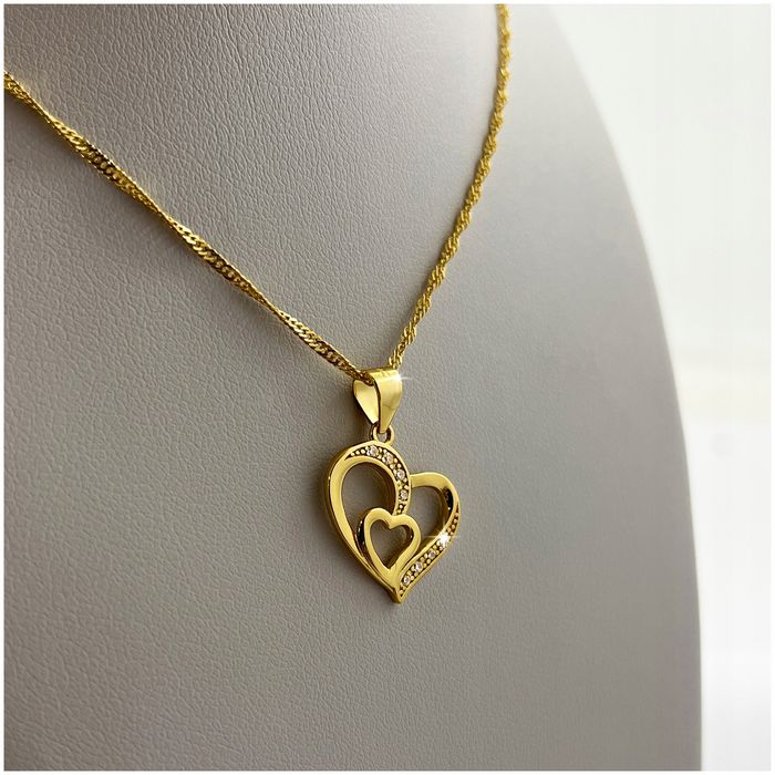 Złoty Naszyjnik Serduszko Łańcuszek + Zawieszka Dla Niej 925/585 + Gra