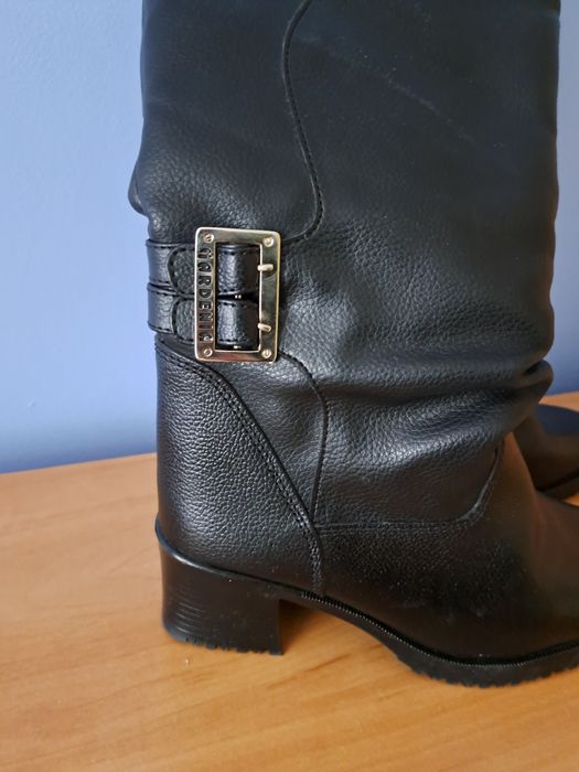 Nowe ocieplane czarne kozaki 37 na obcasie ragazza skóra naturalna?