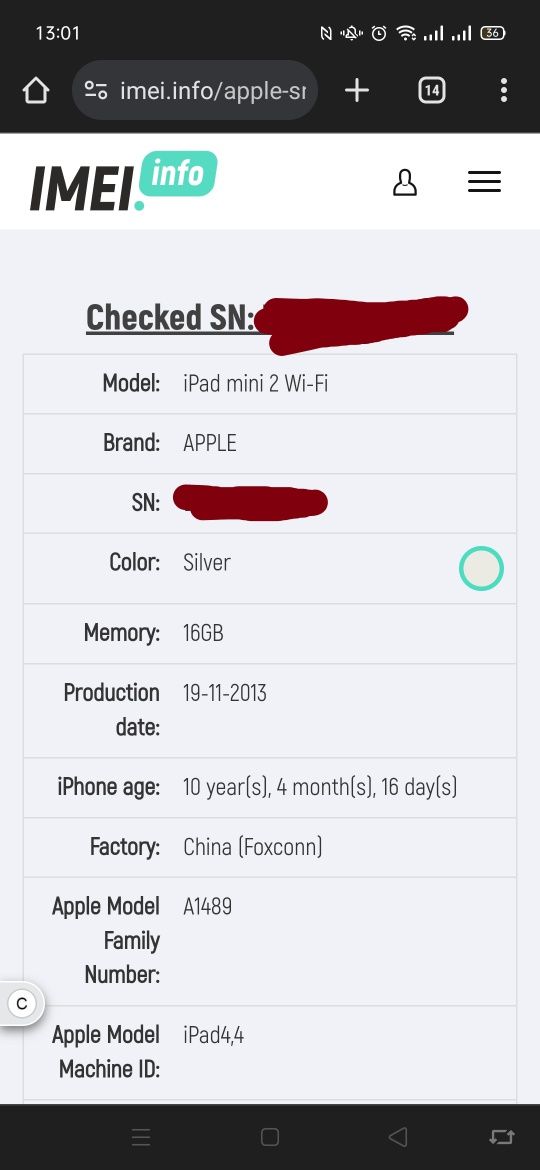 iPad mini 2 16GB a funcionar para peças