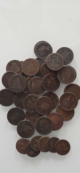 Monety Hiszpania 10 i 5 centymów, 1877 - 1879 Alfons XII, 38 sztuk