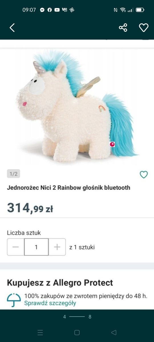 Prezent maskotka Głośnik bluetooth Nici 2 Rainbow Jednoro
