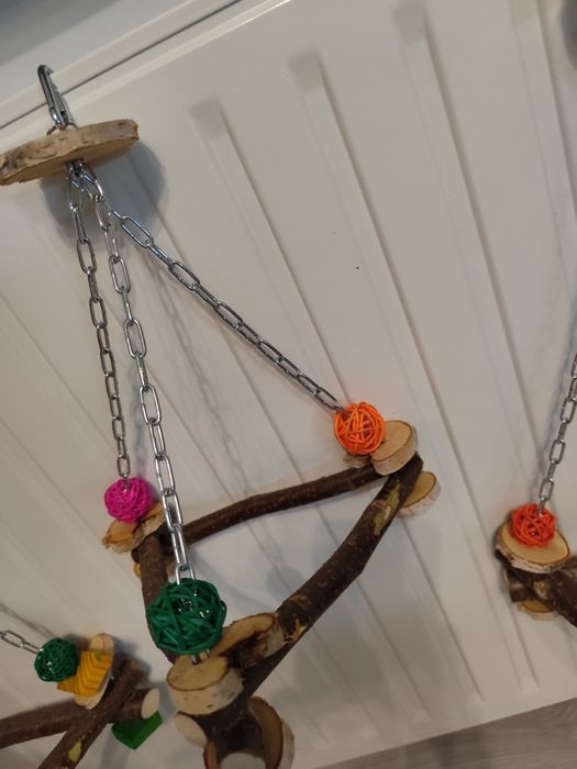 Zabawka huśtawka trójkątna dla ptaków papugi leszczyna, brzoza