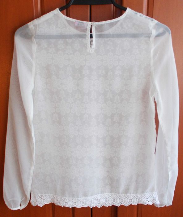 Bluzka biała mgiełka koronkowa kwiaty 36 F&F