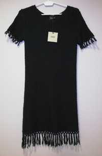 Czarna sukienka ASOS frędzle 36 elegancka
