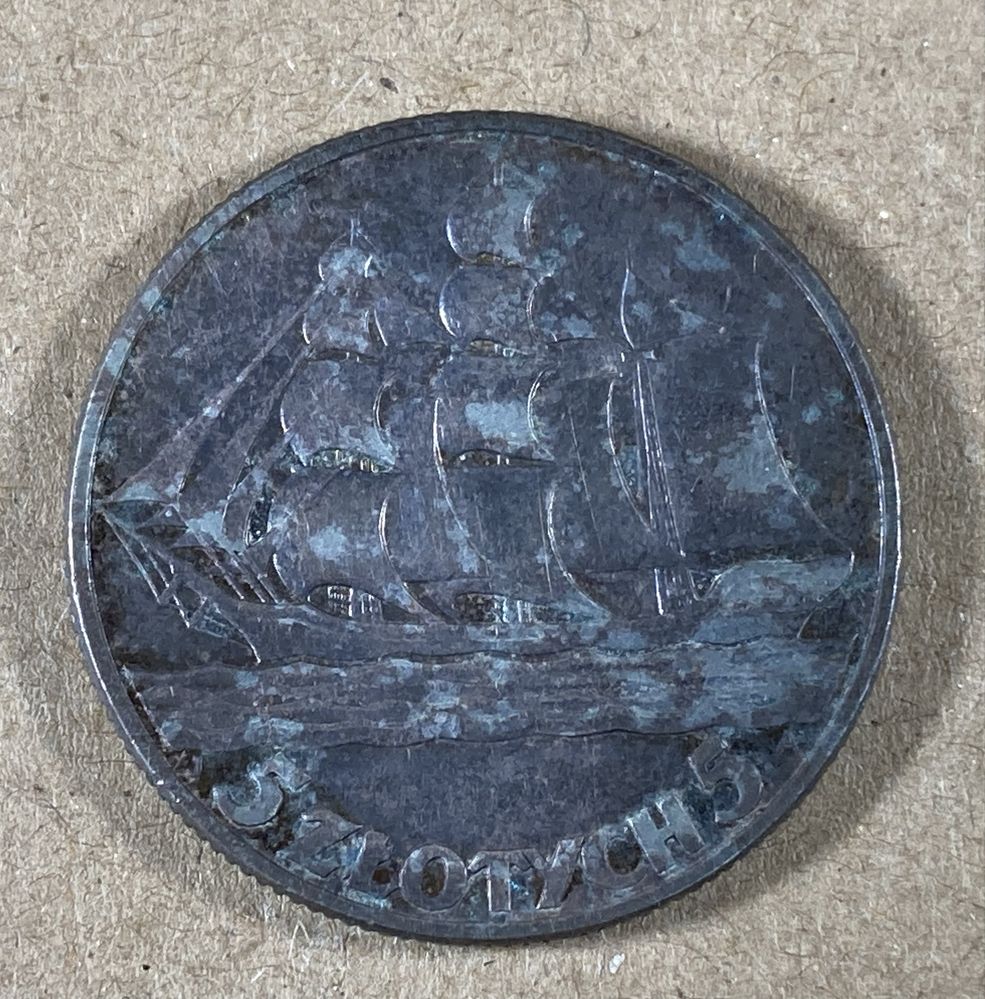 Moneta 5 złotych Żaglowiec 1936
