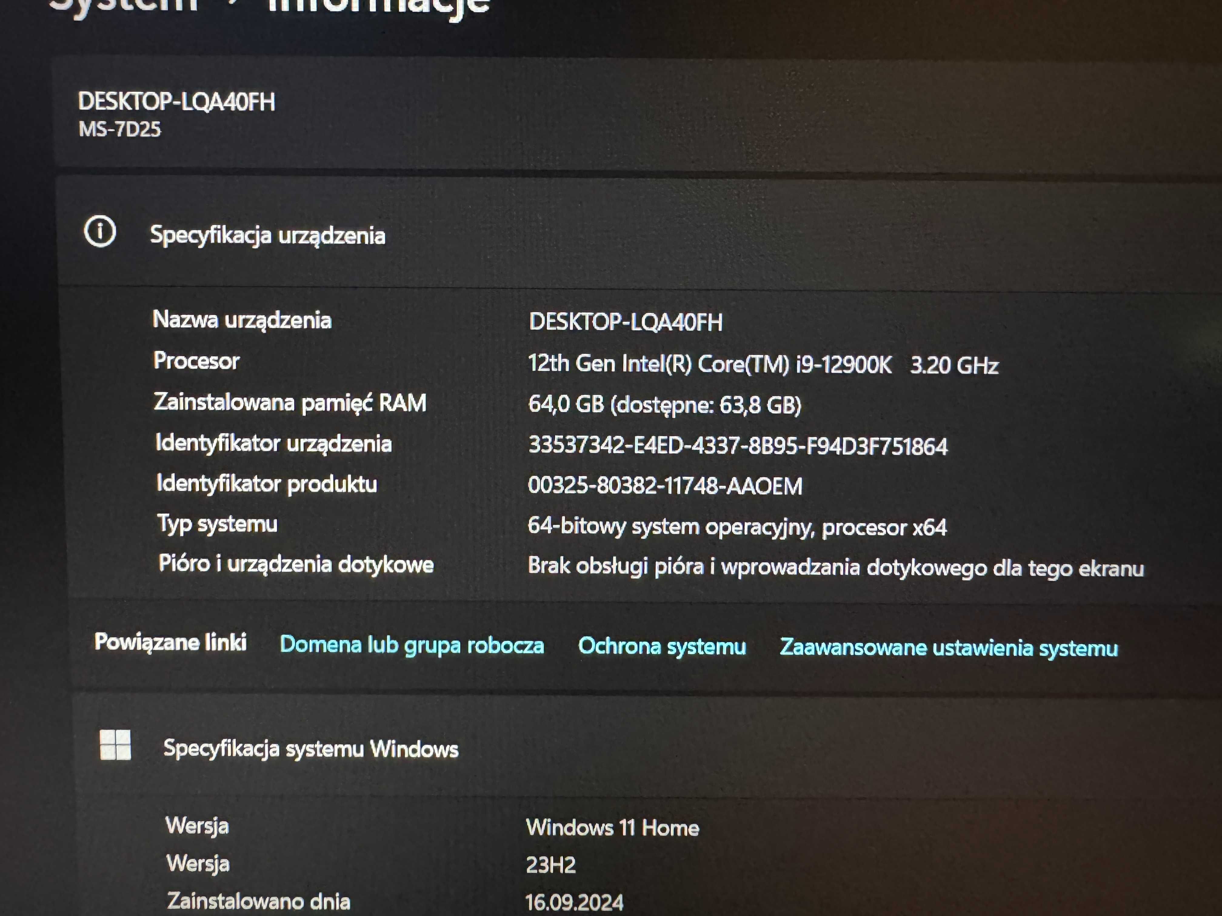 KOMPUTER i9-12900K, RTX 3060, 64GB RAM +MONITOR+mysz+klawiatura