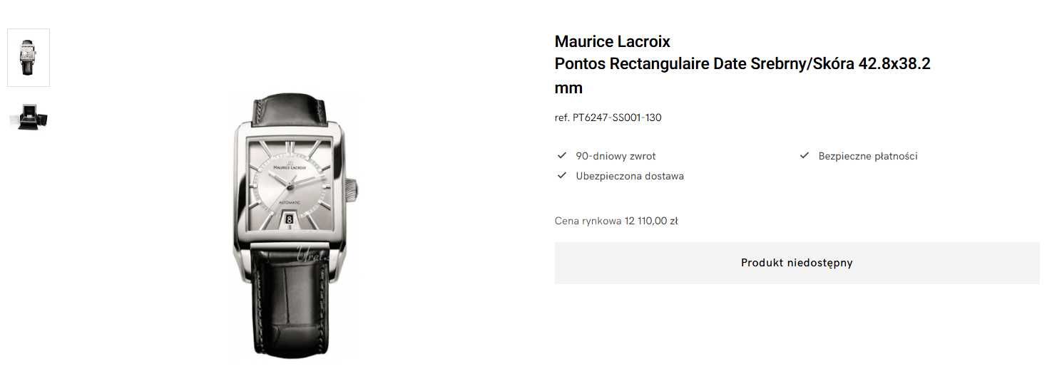 Zegarek Maurice lacroix Pontos Automatic Rectangulaire Date Srebrny