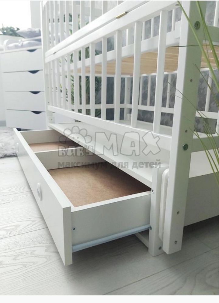 Детская кроватка с ящиком, маятником, Бук - Babymax Эко Magia (Белый)