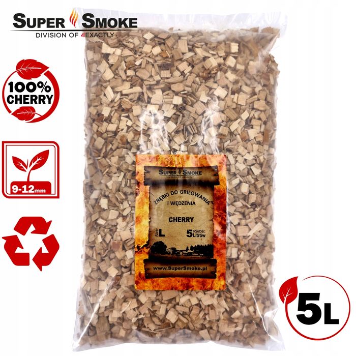 Zrębki Wędzarnicze Super Smoke CHERRY KL-10 (9-12mm) Large 5 Litrów