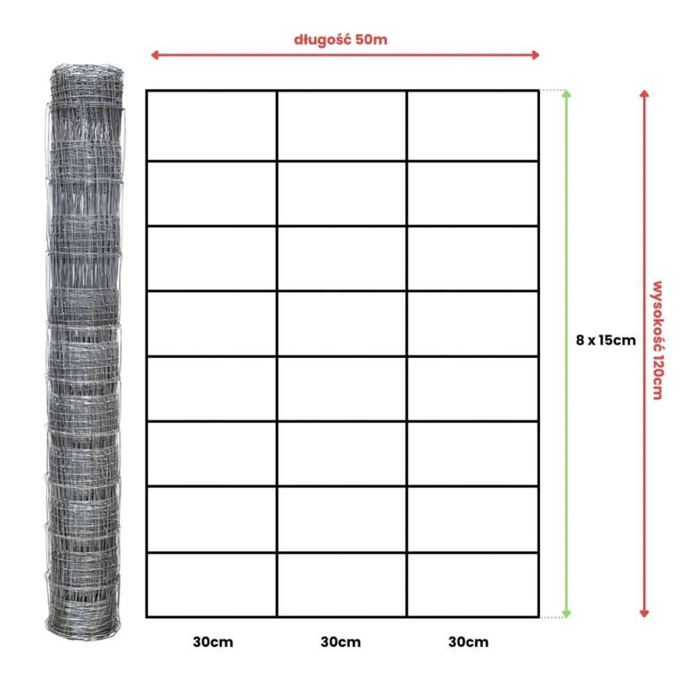 Siatka ogrodzeniowa leśna rolka 50 m + 100 skobli gratis