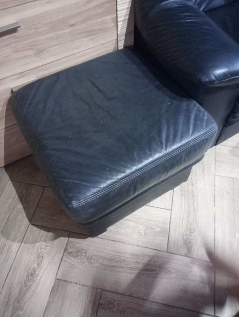 Sofa kanapa skóra naturalna z fotelem i podnóżkiem