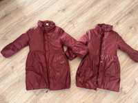 Kurtki, płaszcze zimowe dla bliźniaczek r 116 i 122 coccodrillo