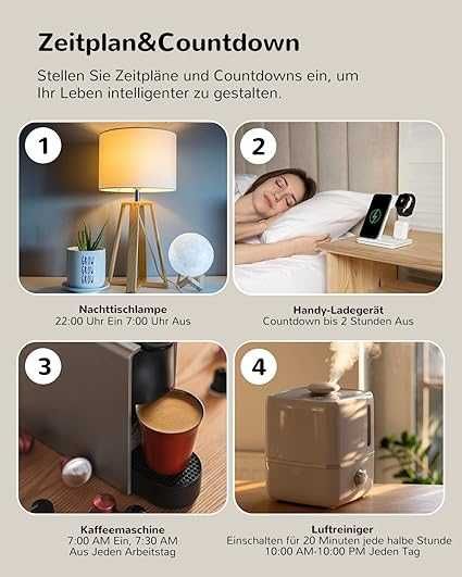 Inteligentne gniazdka Smart WiFi 16A, 3840W, 4 szt. Zdalne Sterowanie