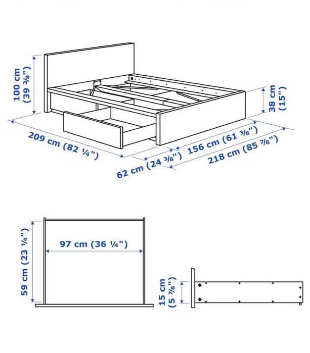 Cama + colchão + 4 caixas gavetão IKEA MALM 140x200
