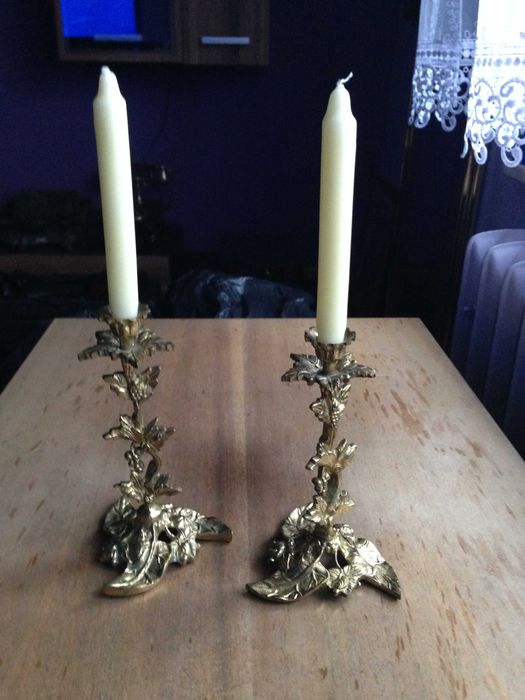 Świeczniki ozdobne z grubego mosiądzu 2 szt. komplet.