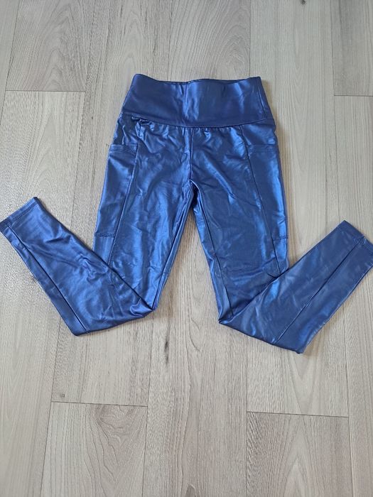 Legginsy chabrowe skora wysoki stan modelujące z kieszonkami 36 S