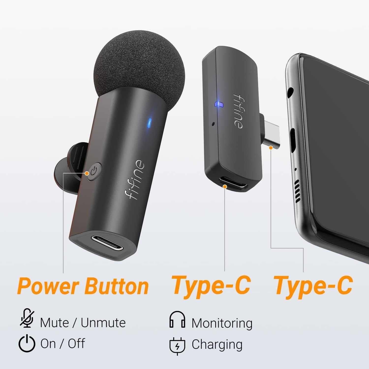 Fifine M6 mikrofon krawatowy bezprzewodowy 2.4 GHZ USB C
