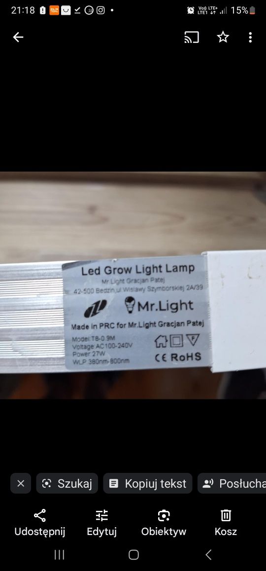 Lampa do roślin mr light