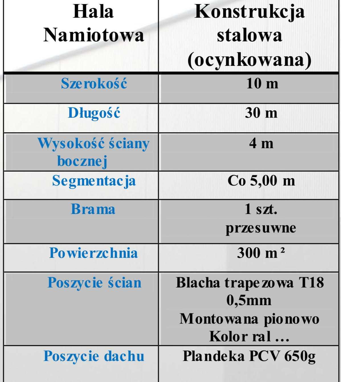 HALA Namiotowa 10mx30mx4m