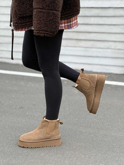 Зимові черевики натуральна замша Уггі Хутро, товста підошва, комфорт