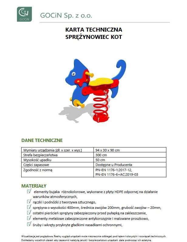 Sprężynowiec Kot Plac zabaw Bujak na sprężynie ATEST