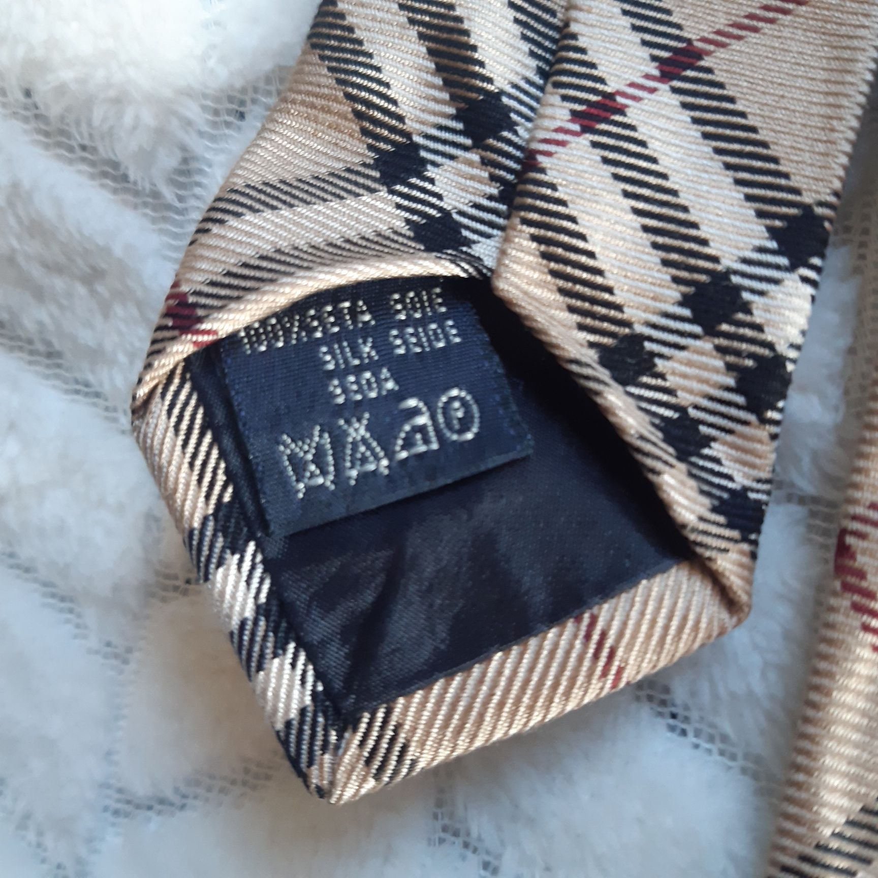 oryginalny krawat BURBERRY London 100% jedwab kratka Nova Check