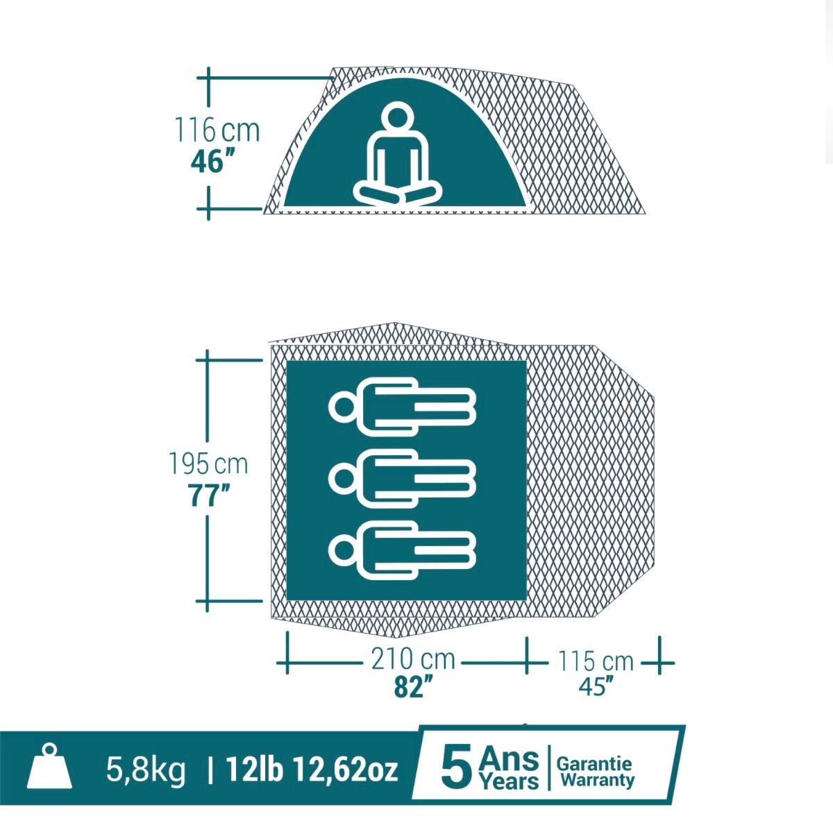 tenda de campismo QUECHUA FRESH&BLACK XL 3P Com accesorios (uso 1 vez)