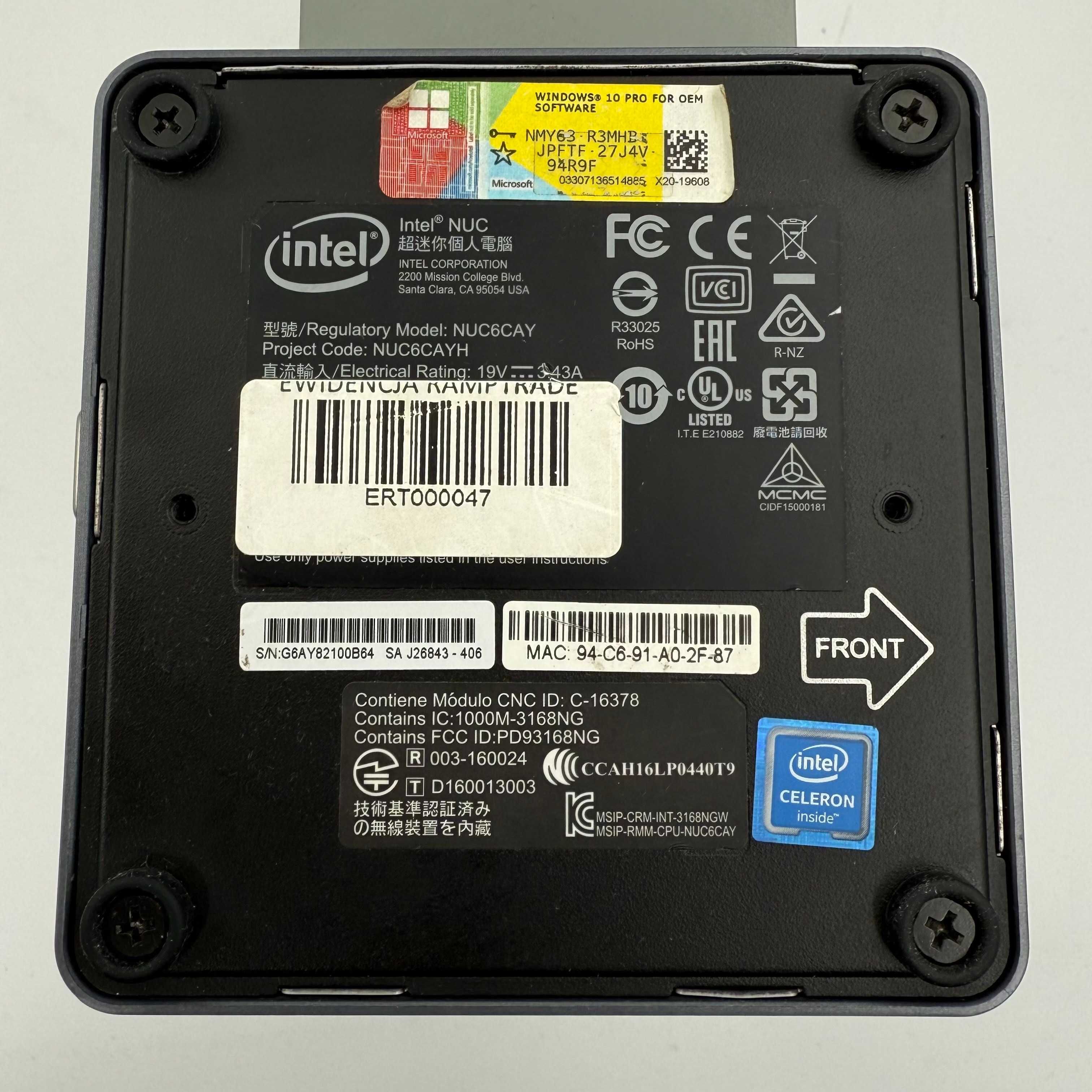 Mini komputer INTEL NUC - Windows 10 Pro Celeron 4/128GB SSD +zasilacz