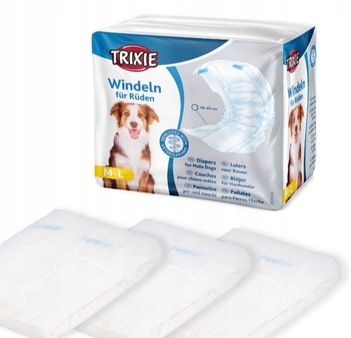 Trixie Pieluchy dla Psa, samca  M/L białe 12 sztuk pampersy podkłady