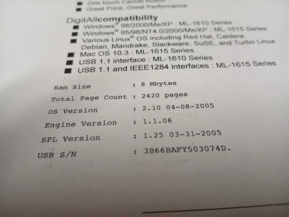 Лазерний принтер Samsung ML-1615, малий пробіг, заправлений 100%