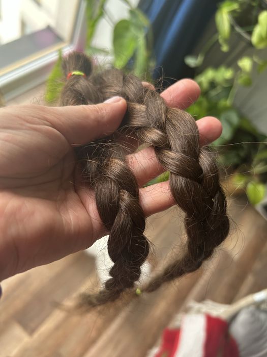 Wlosy naturalne dziewicze krecone ciemny braz dwa warkocze 50 cm