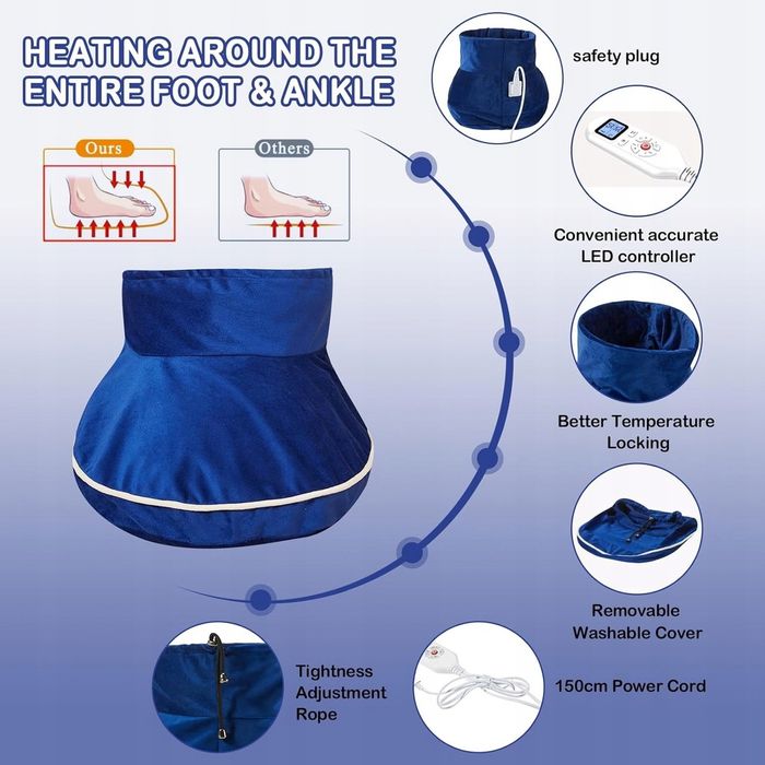 Elektryczny podgrzewacz do stóp, 30-70°C, automatyczne wyłączanie