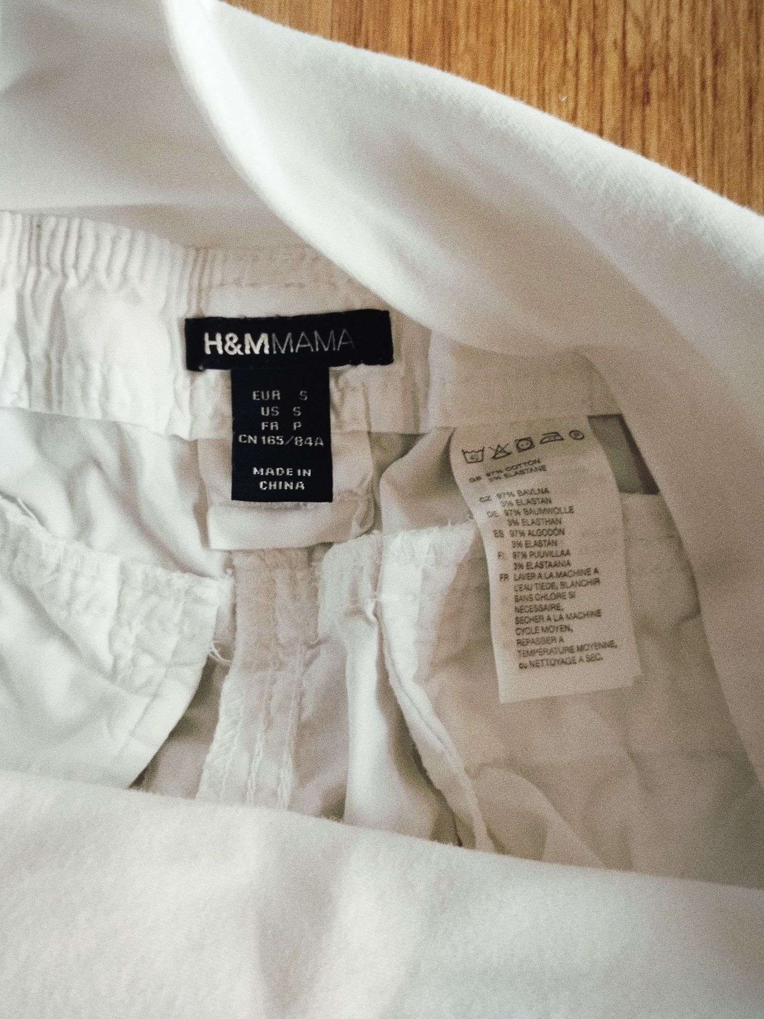 H&M mama, spodnie rybaczki trzy czwarte, za kolana, białe,ciążowe, S,