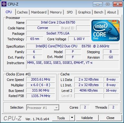 процессор Intel Core2 Duo E6750 (s775/2.66GHz/4MB cache/1333MHz FSB)