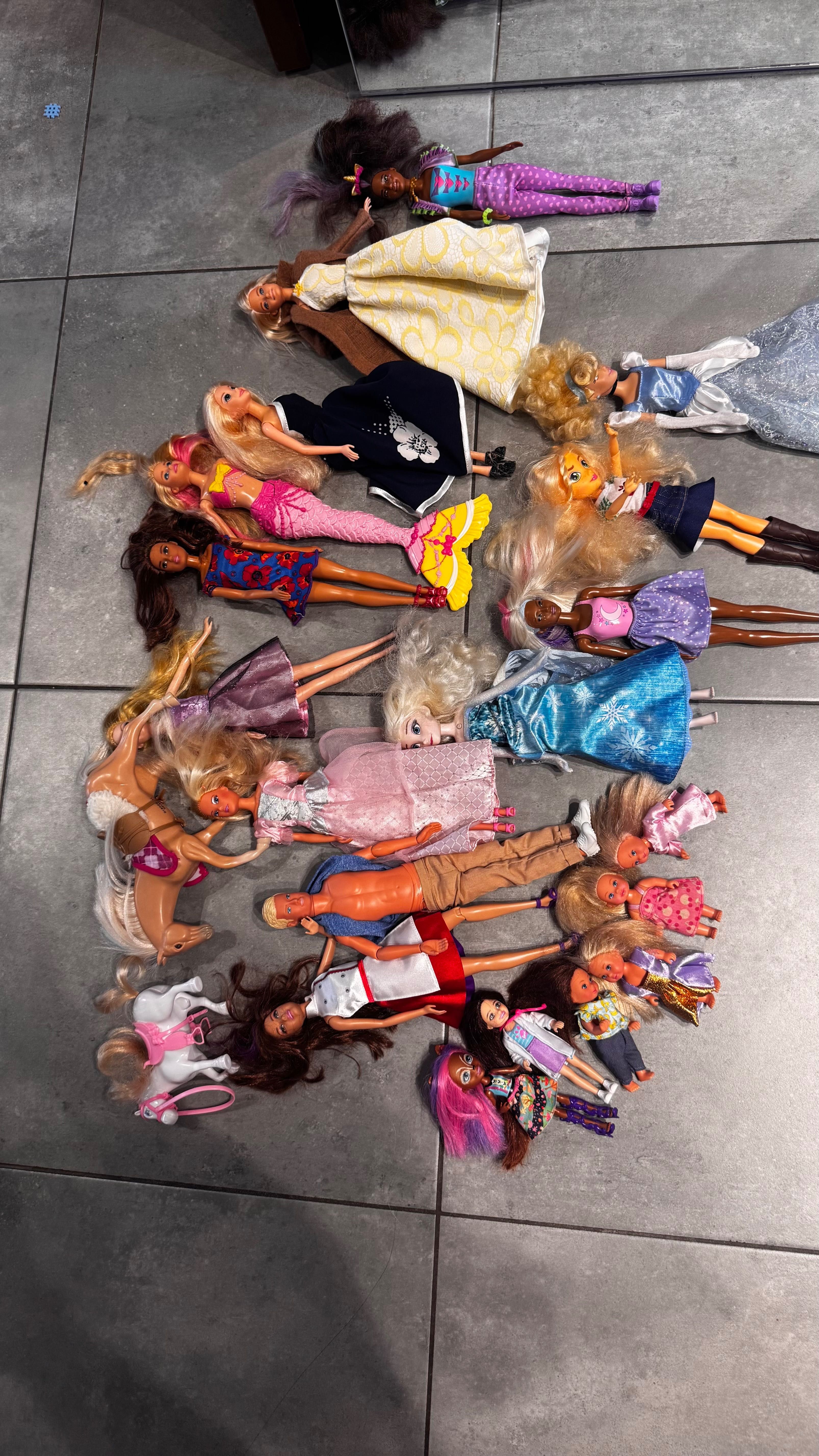 20 lalek barbie, 2 konie