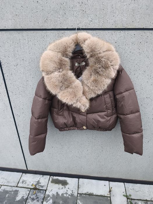 Kurtka damska brązowa czekoladowa z futerkiem