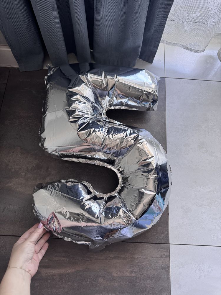 Balon na hel 5 metaliczny srebrny duży cyfra urodziny impreza 70cm