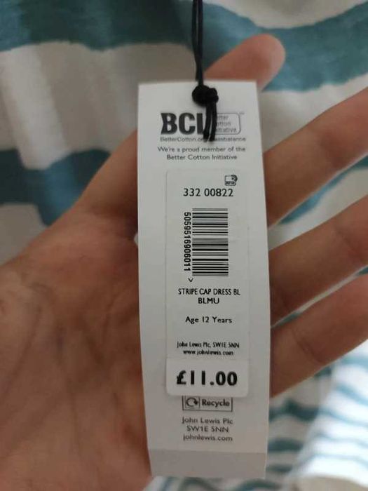 Bawełniana sukienka w paski John Lewis, 12 lat