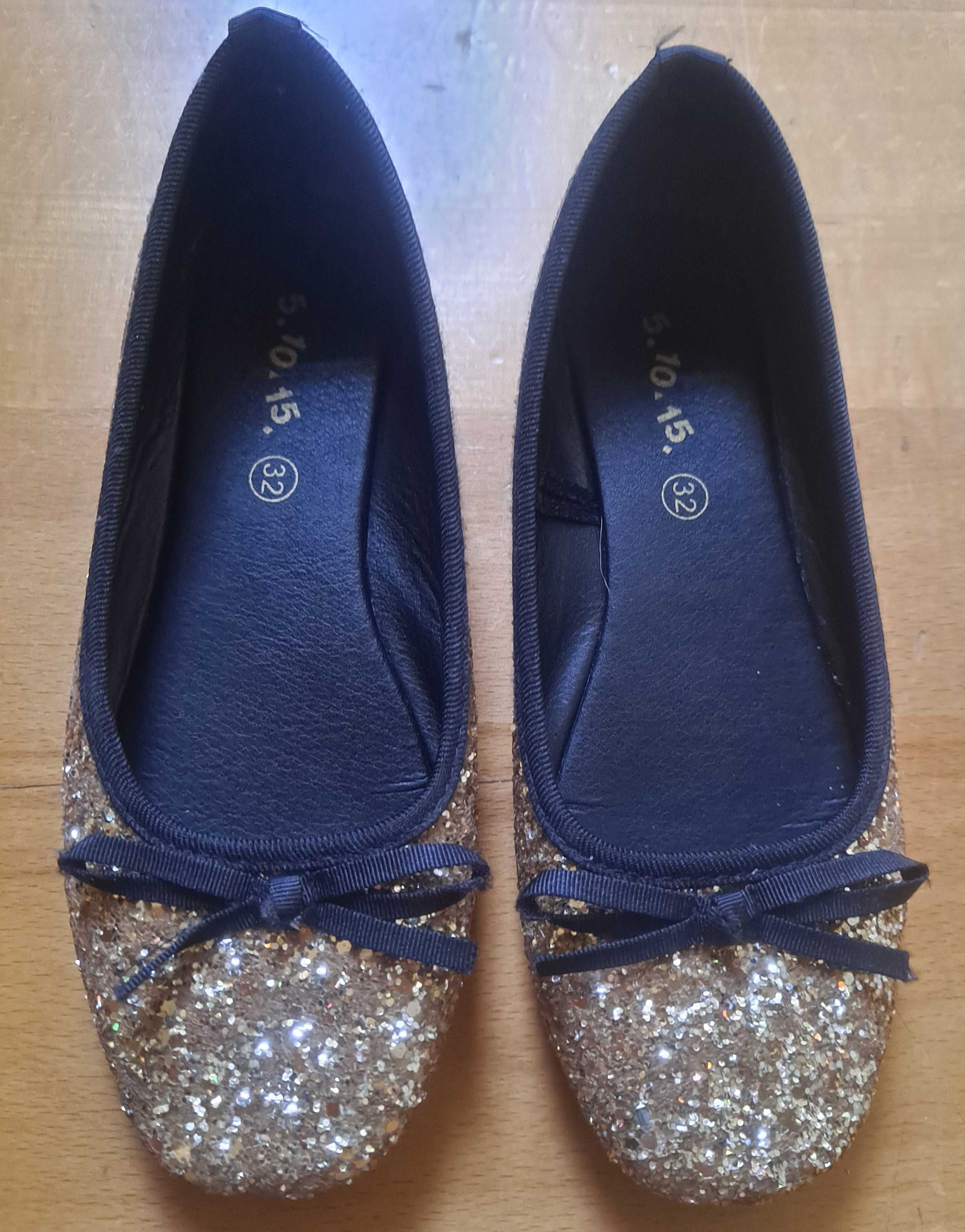 Baleriny brokatowe, marki 5 10 15, rozmiar 32
