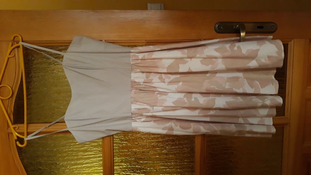 Nowa letnia beżowo-różowa sukienka na ramiączkach H&M, r. 38