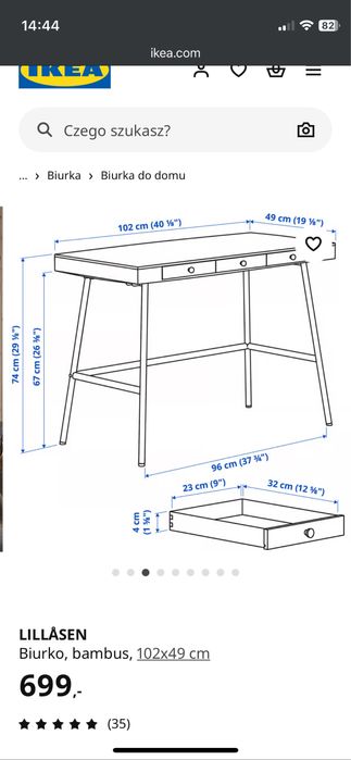 Ikea LILLÅSEN Biurko, bambus, 102x49 cm stolik stol