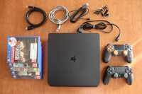 Consola PS4 Slim 500GB com comandos e jogos