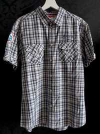 Koszula L Diverse w kratę czarno biała męska vintage 93 długa