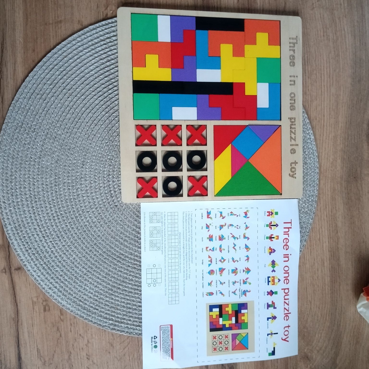 Drewniana układanka tetris kółko i krzyżyk 3w1