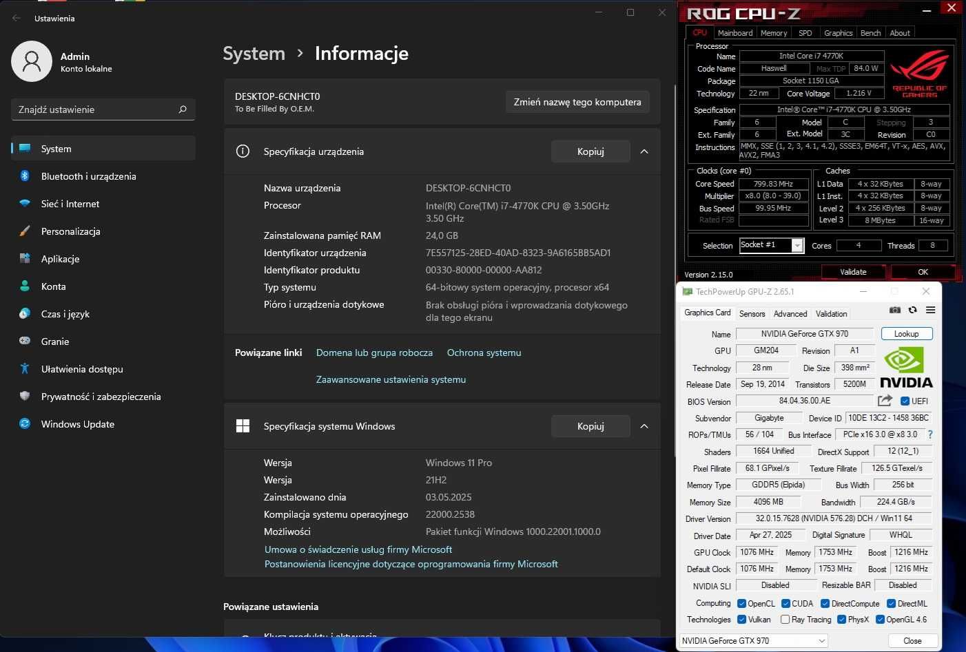 Komputer stacjonarny Intel i7-4770K/24GB/GTX970/256SSD/1TBHDD
