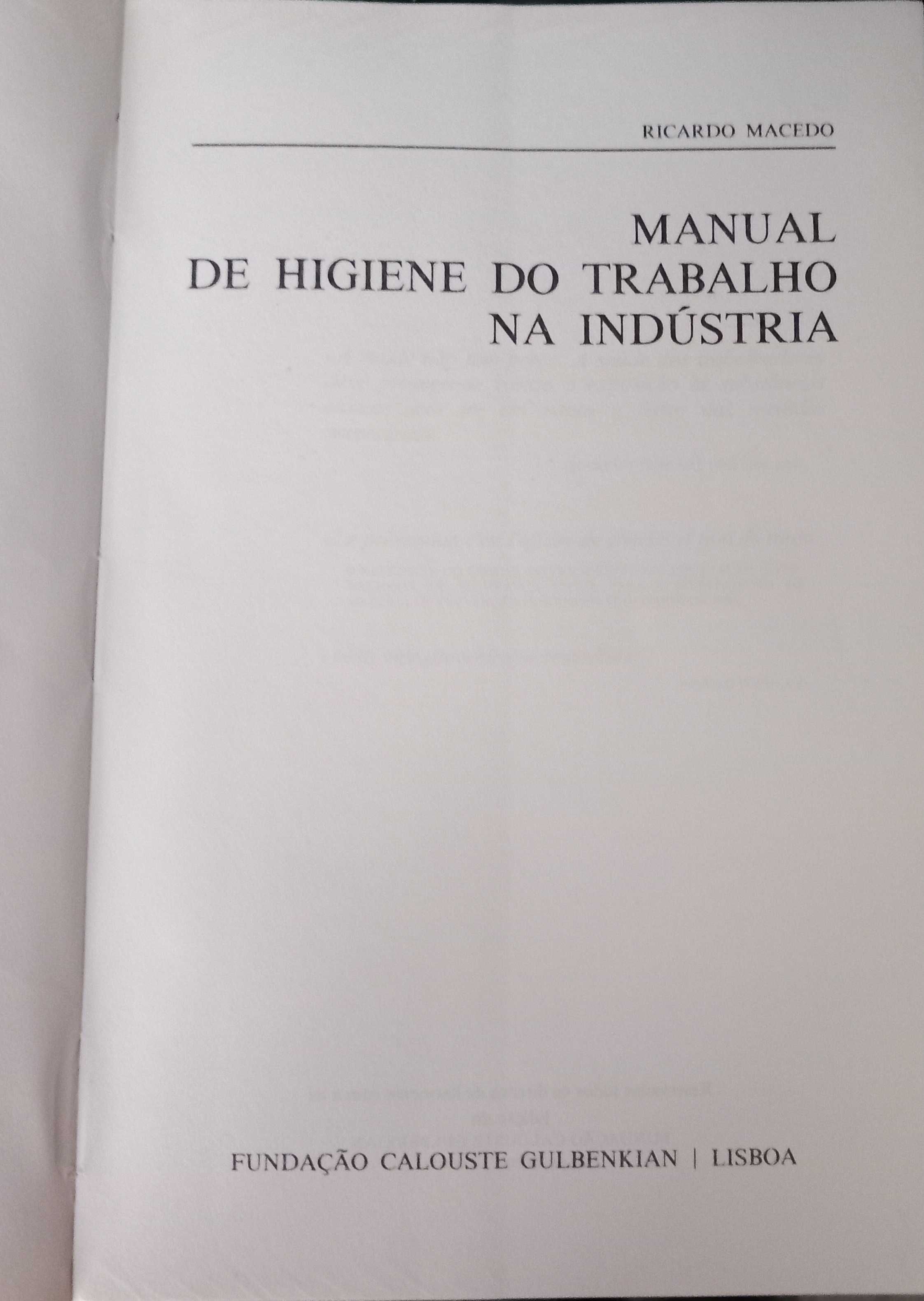 Manual de Higiene do Trabalho na Industria - Fund. Calouste Gulbenkian