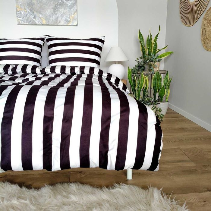 Pościel 220x200 Eusebia Home Mikrofibra, Pasy, Zamek Błyskawiczny