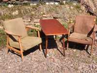 kawowy zestaw mebli - stolik i krzesła/fotele PRL, vintage, art deco