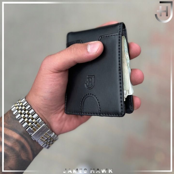 James Hawk Smart Wallet Skórzany Portfel Męski Slim 1,5 Cm Czarny Rfid