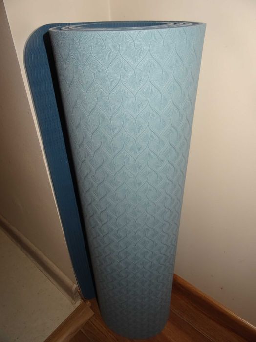 Mata do ćwiczeń BEAUTYOVO 180 cm x 60 cm odcienie niebieskiego